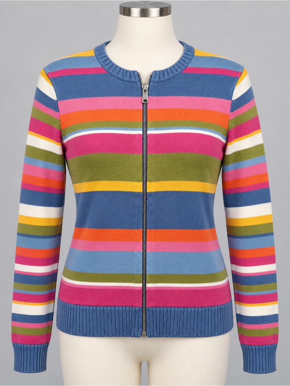 Jones New York Sport Striped Zip Cardigan Sweater Size S Cotton Blend, Women’s